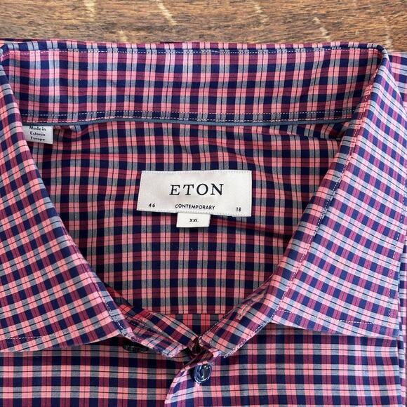 Eton Dress Shirt Mens 18 46 (2XL) Contemporary Fit Multicolor Check Casual - Picture 11 of 11